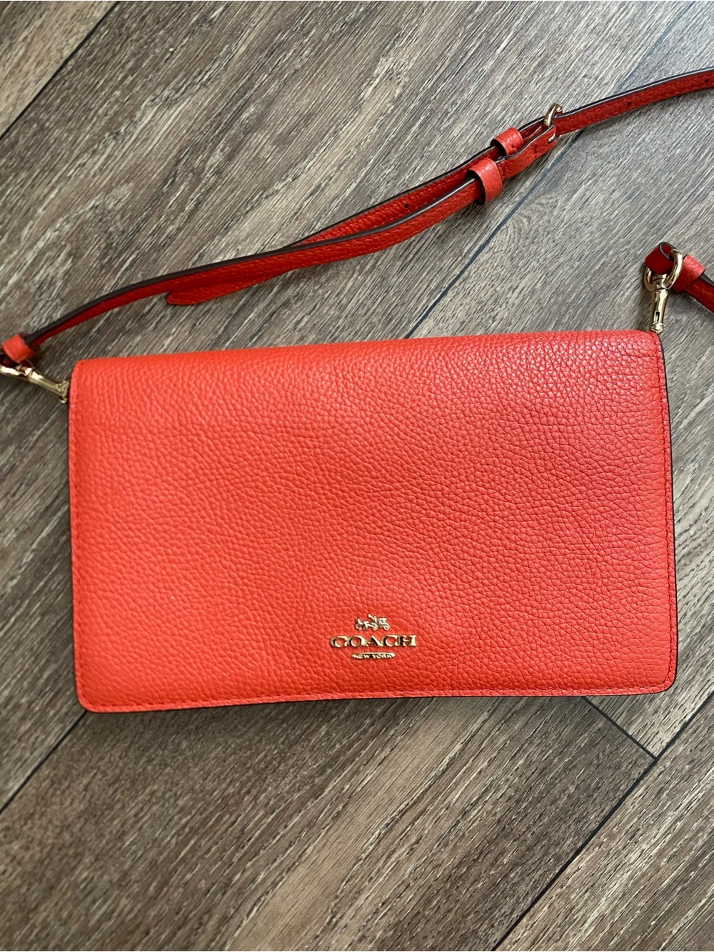 Coach Hayden Foldover Crossbody Clutch Coral Red Leather 55775